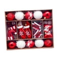 thumbnail image 3 of Set de 45 adornos navideños para árbol de Navidad, bolas colgantes surtidas. Rojo Blanco, 3 of 9