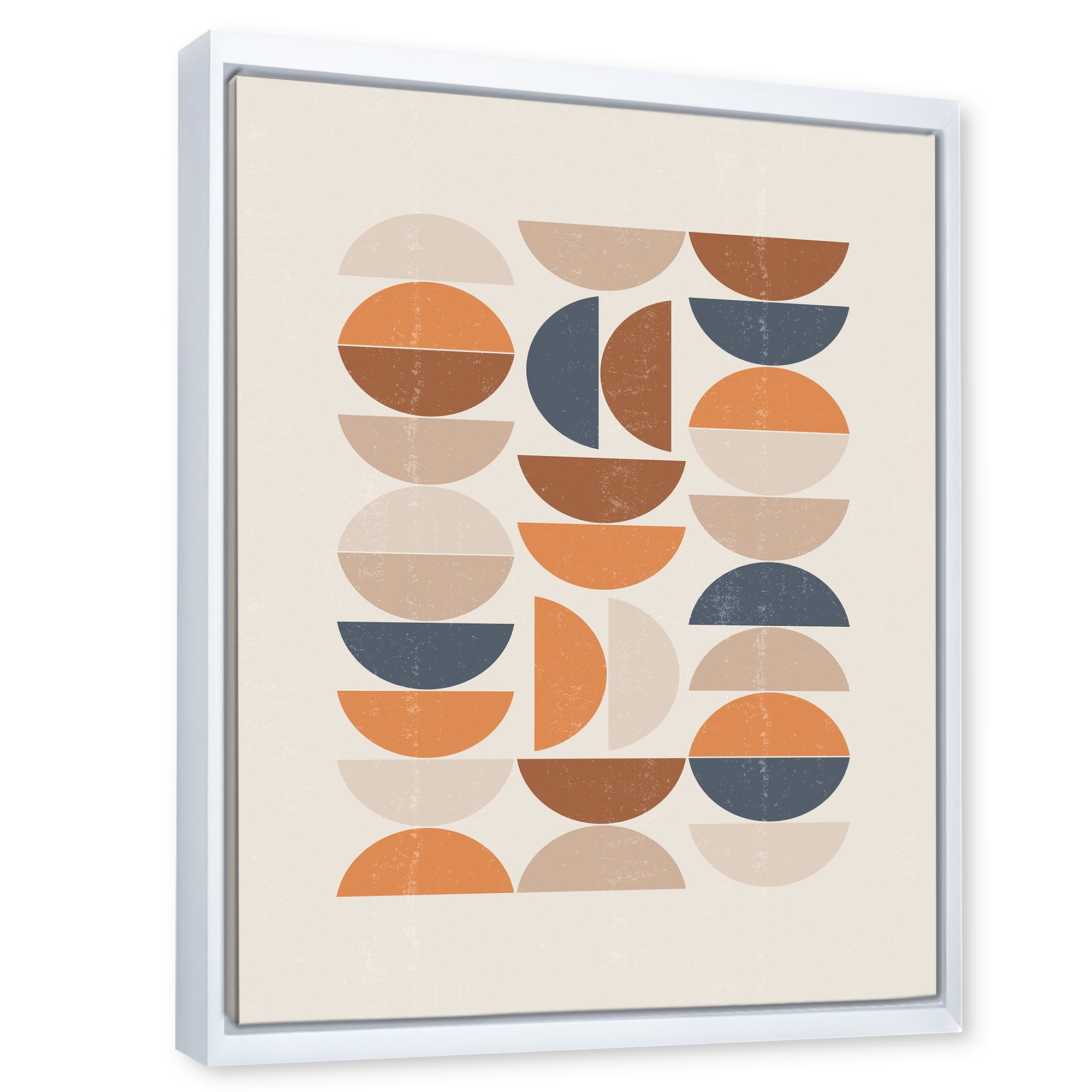 Designart 'Abstract Moon and Sun In Orange and Blue' Modern Framed Canvas Wall Art Print