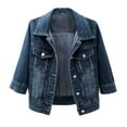 thumbnail image 2 of Fartey Plus Size Jean Jacket for Women Trendy Casual 3/4 Sleeve Short Denim Jacket Basic Lapel Button Down Cropped Coat with Pockets 2025, 2 of 3
