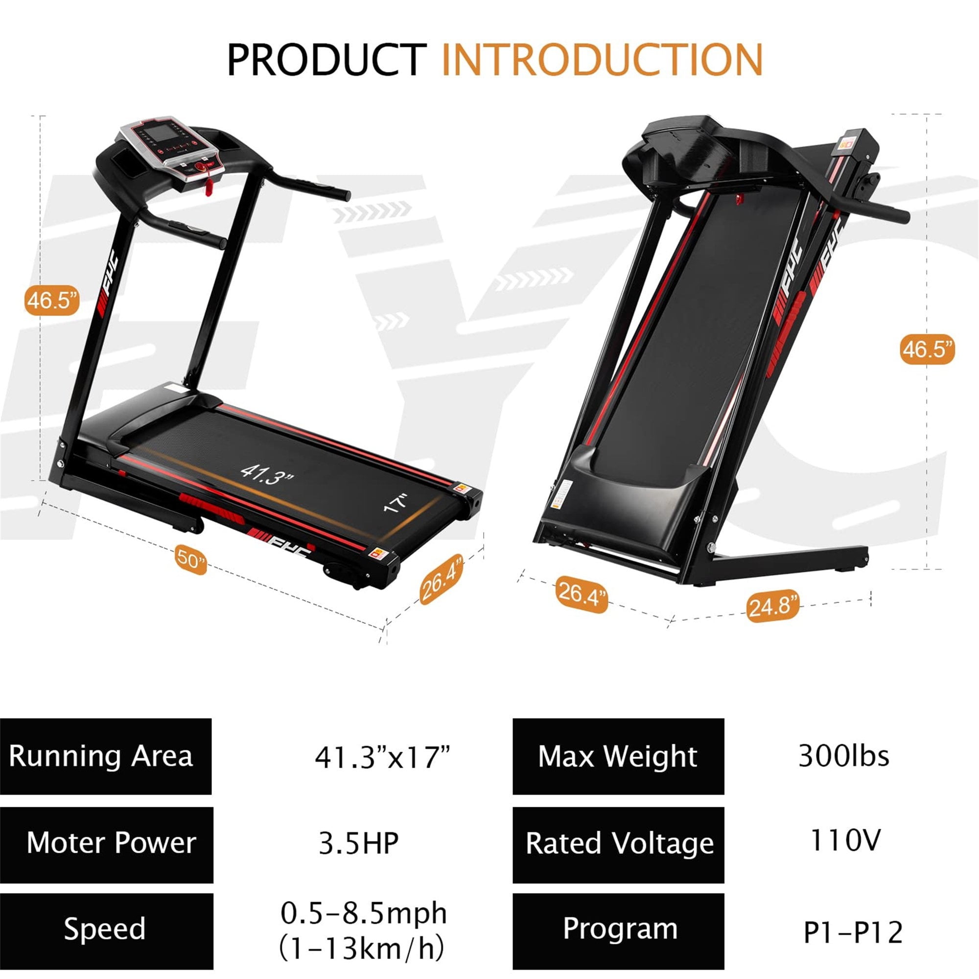 Aukfa AK-SF02-009 Folding Treadmill with Incline 330 lb Weight Capacity 8.5 mph Speed