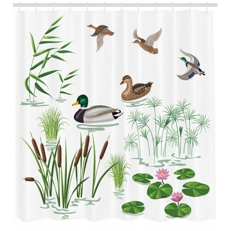 Rubber Duck Shower Curtain Lake Animals And Plants With Lily