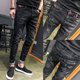 thumbnail image 3 of Pantalones vaqueros ajustados informales para hombre con estampado elástico para hombre, pantalones vaqueros elásticos de algodón lavados originales con gráficos cónicos S, 3 of 5