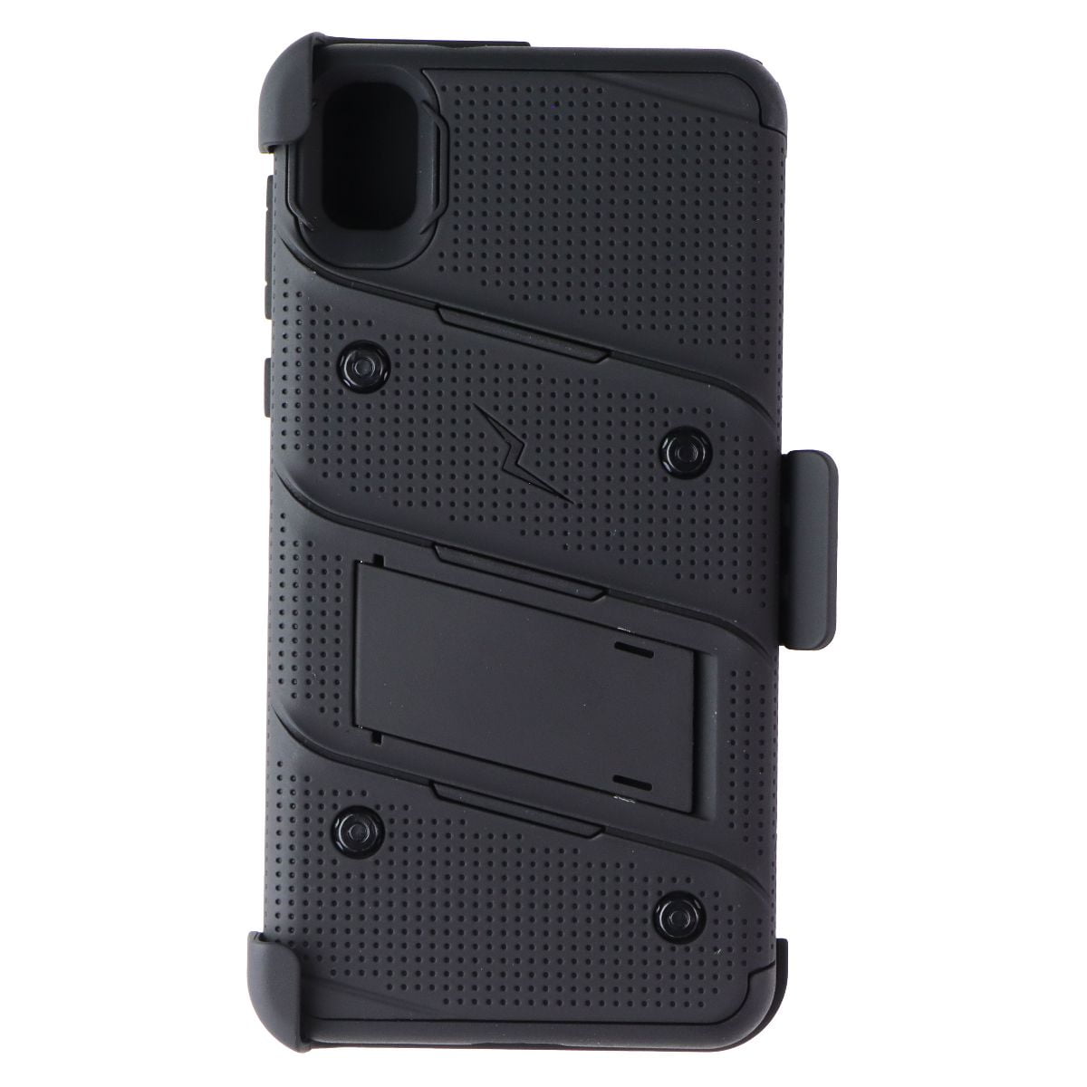 ZIZO BOLT Series Motorola Moto E6 Case | Heavy-duty Military-grade Drop Protection w/ Kickstand Included Belt Clip Holster Tempered Glass Lanyard (Black/Black)