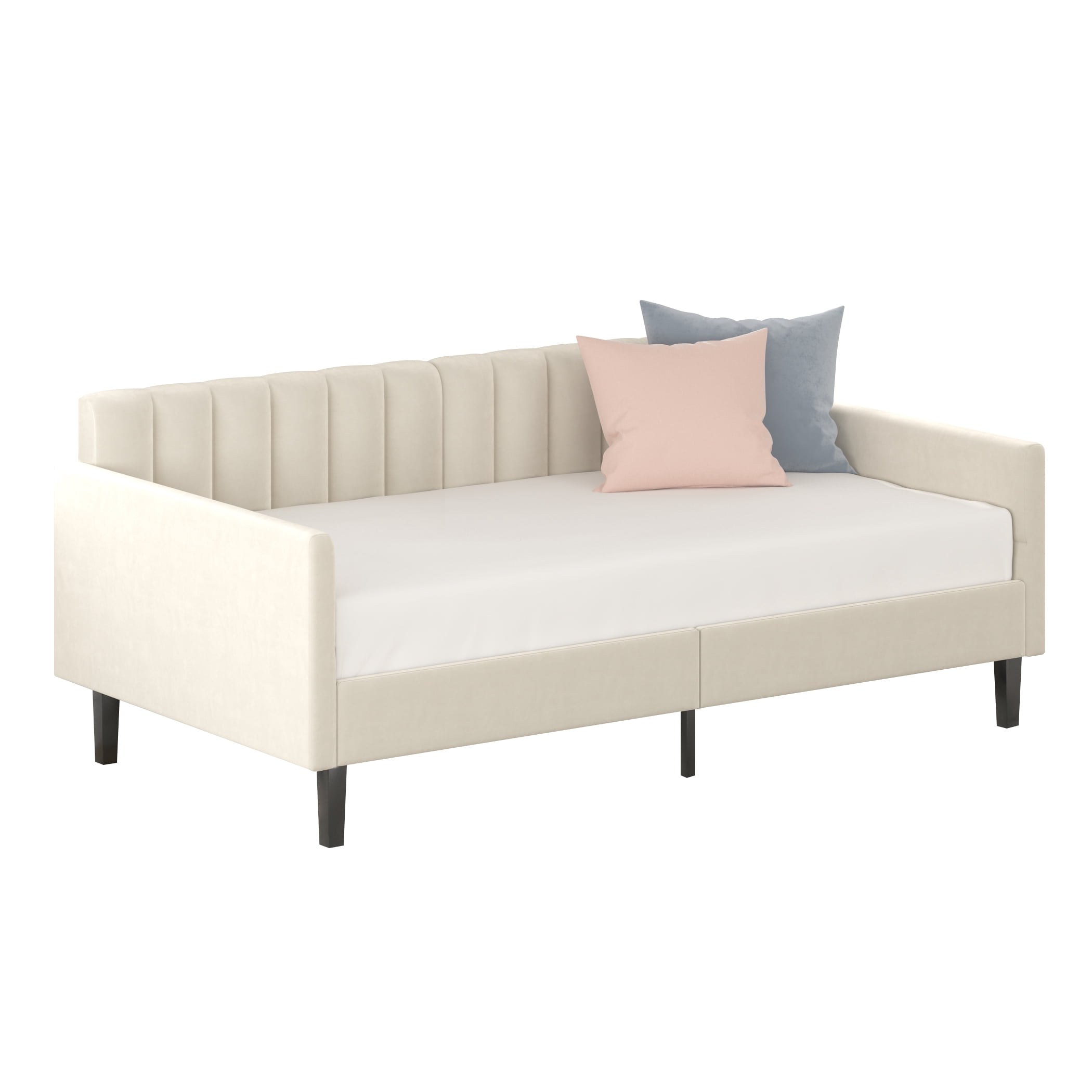 Miniyam Twin Size Upholstered Daybed, Sofa Bed Daybed Frame with Wood Slat Support for Living Room, Bedroom, White