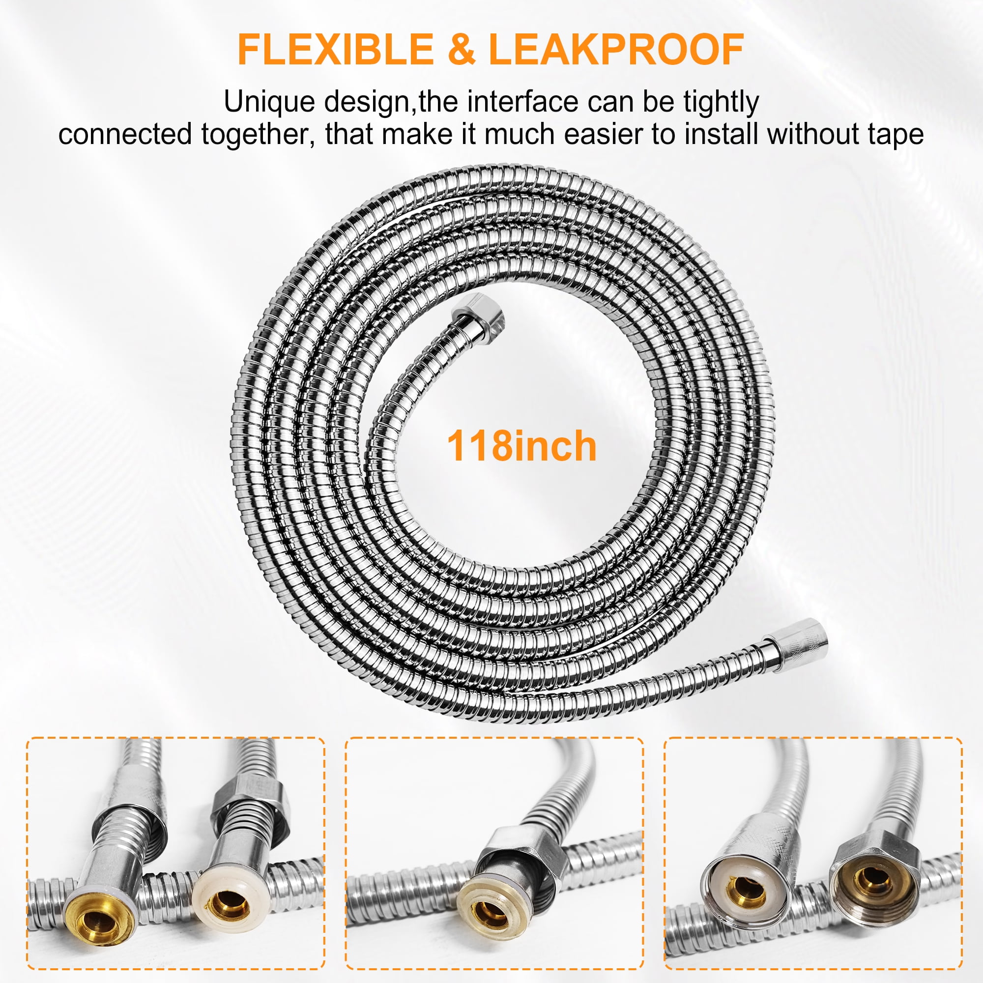Shower Hose, Shower Hose Extra Long 118 inches Chrome Handheld Shower Head Hose (1 pcs)