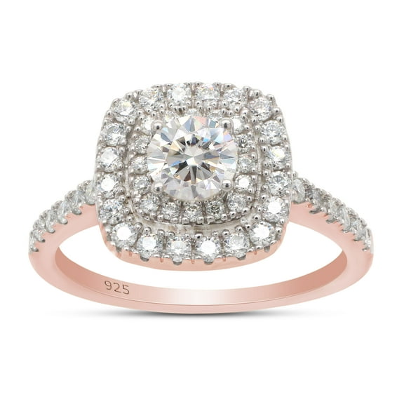 0.90 Carat (Cttw) Centre 5MM Round Cut Lab Created Moissanite Diamond Halo Engagement Eternity Ring for Women In 14K Rose Gold Over Sterling Silver (G-H Color, VVS1 Clarity)-4