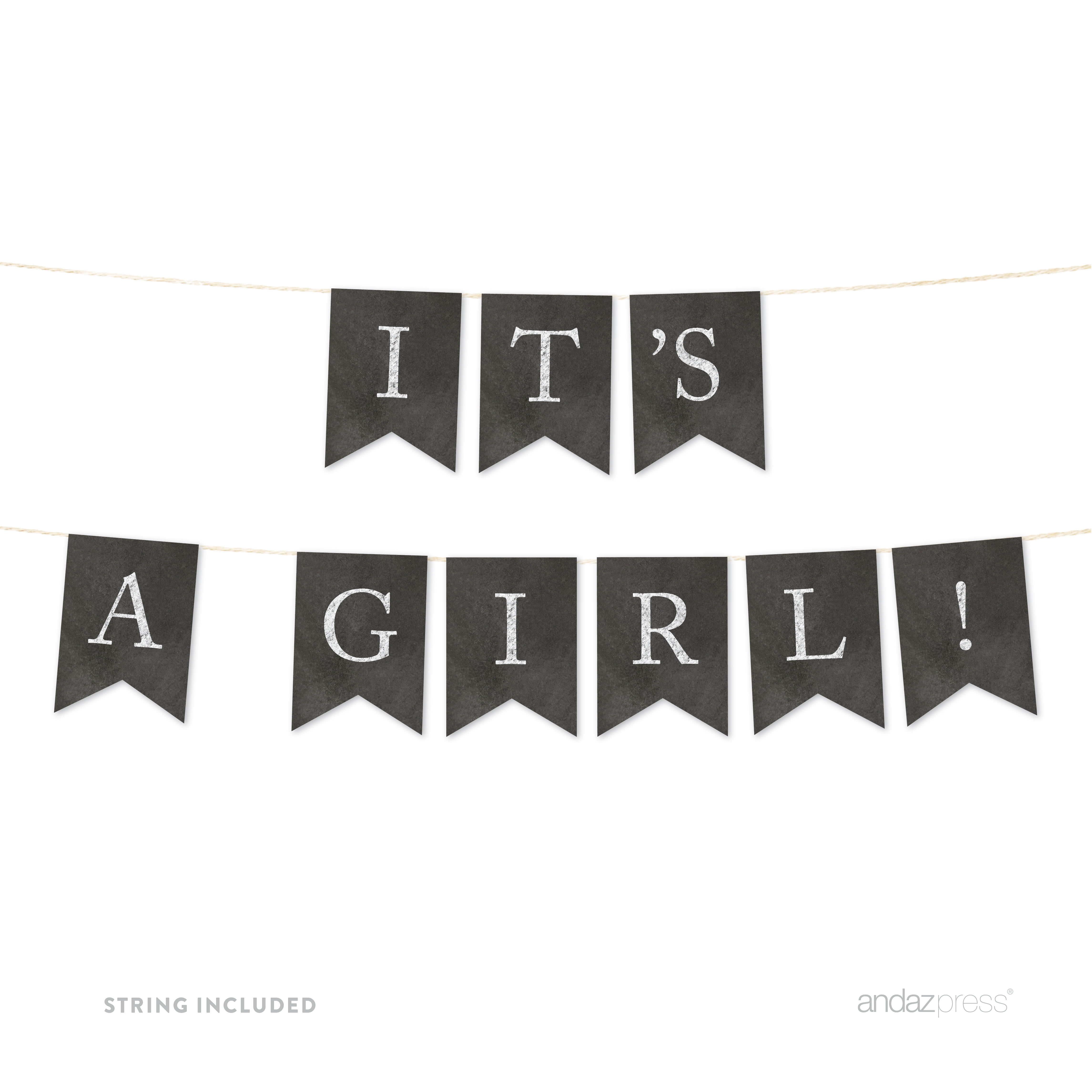 It's A Girl! Vintage Chalkboard Baby Shower Pennant Party Banner