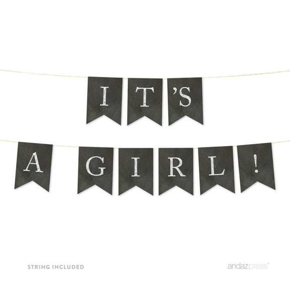 It's A Girl! Vintage Chalkboard Baby Shower Pennant Party Banner