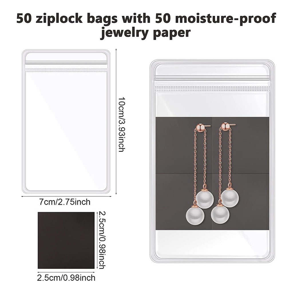 SPHET 100x 2.7x3.9 Jewelry Bags Clear Plastic Resealable Lock Seal Anti  Tarnish Tabs 