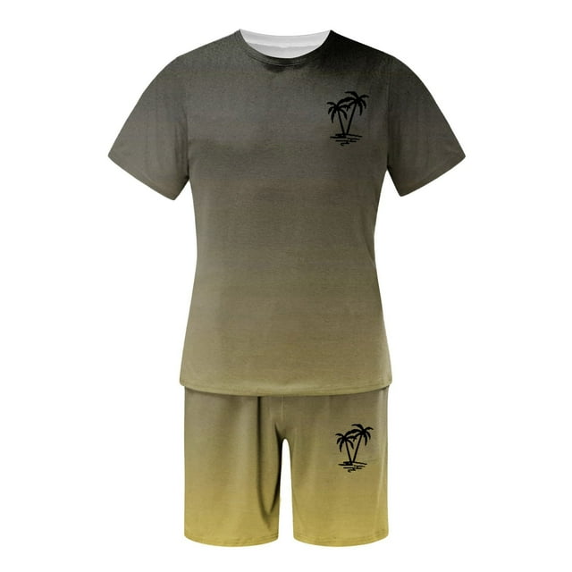 Men’s Suits | Men’s Summer 2024 Track And Field Suit Plus Size Short Sleeves O Neck Sport Set Casual Small Coconut Print