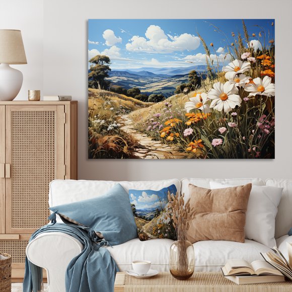 Designart Cornflowers Wall art decor, Cornflowers Wall Art, Country of Cornflowers , Beige Large Traditional Canvas wall art, 40x30 inches
