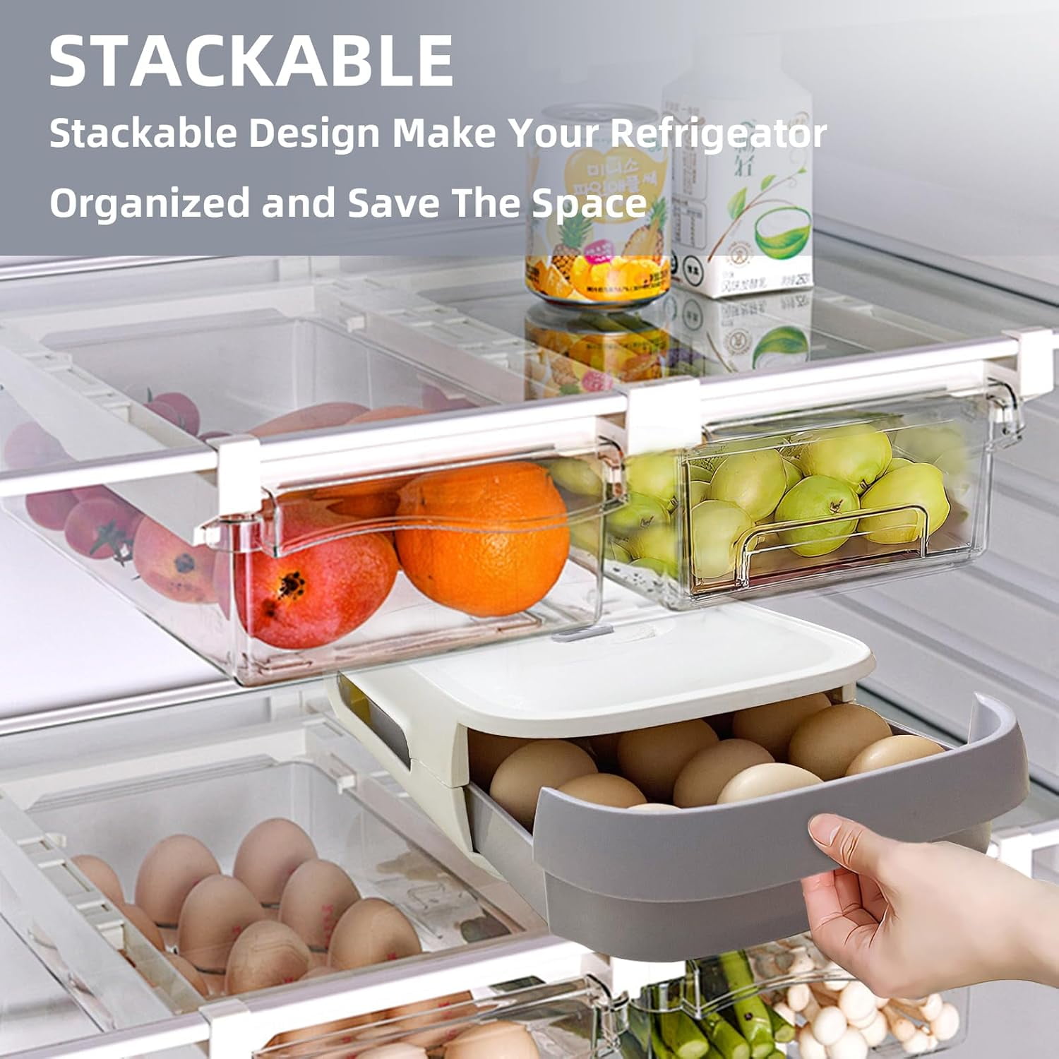 Egg holder for Refrigerator, Egg container for Fridge with Lid, Stackable Refrigerator Organizer Bins, Plastic Egg Storage Organizers for 18 Eggs, Fresh Egg Tray Egg Storage Box for Fridge