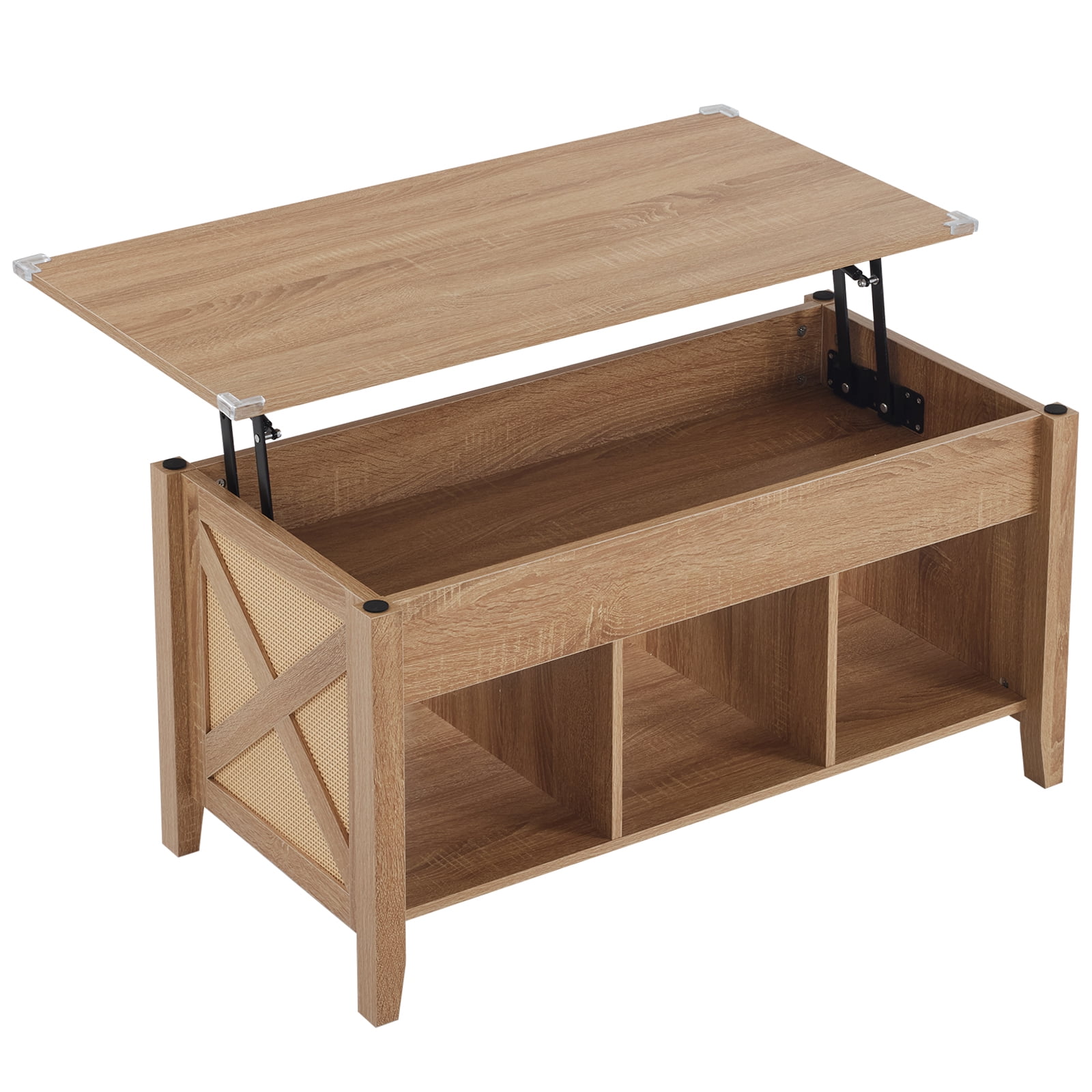 Ktaxon Mid-Century Lift Top Coffee Table, Multi-Functional Lift Tabletop Center Table for Living Room with Hidden Storage Compartment & 3 Cube Shelves, Walnut