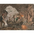 thumbnail image 2 of Anonymous 14x12 Black Ornate Wood Framed Double Matted Museum Art Print Titled: Night Fishing at the Entrance to a Cave (1828), 2 of 5