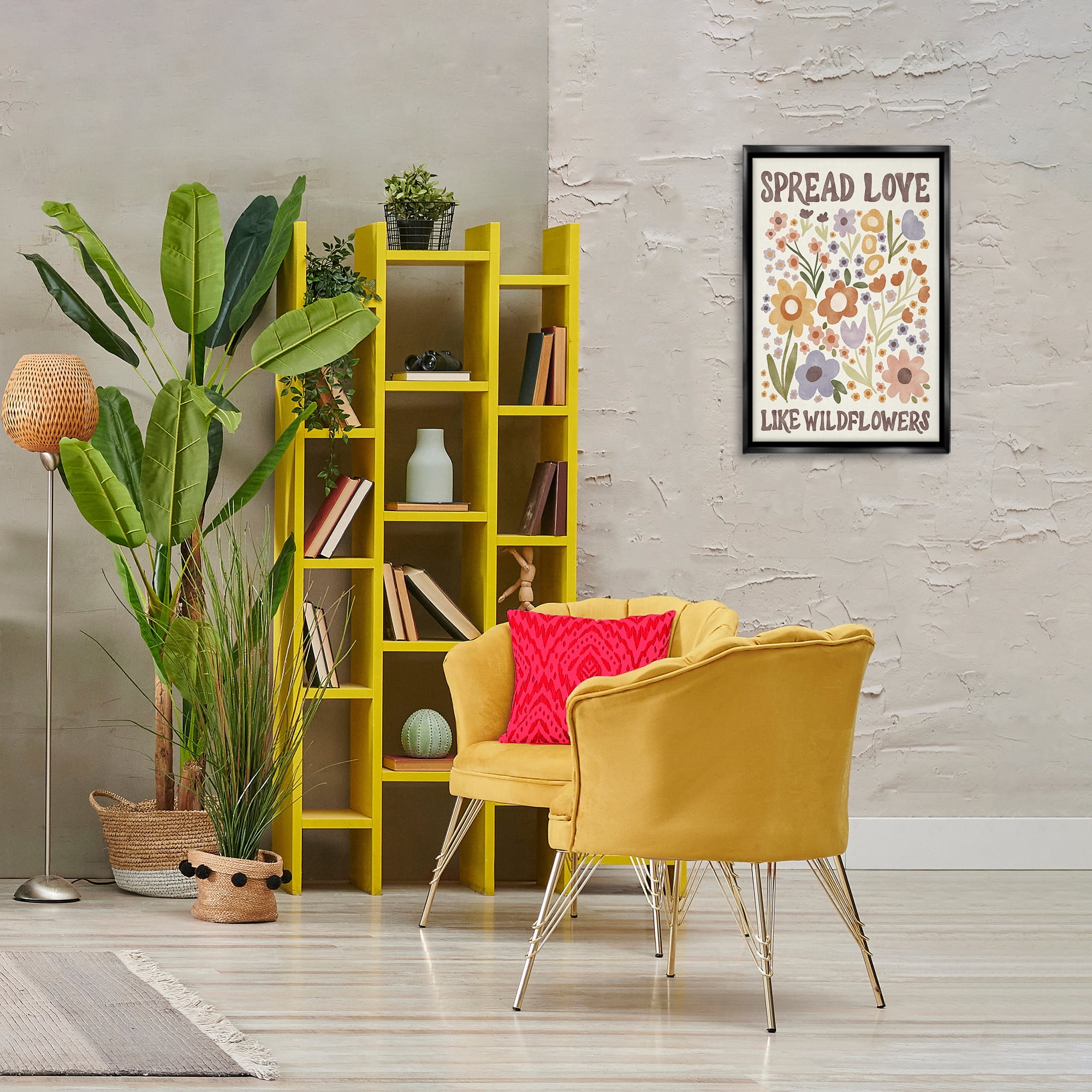Stupell Industries Spread Love Like Wildflowers Plants & Flowers Painting Black Floater Framed Canvas Art Print Wall Art, 17 x 25