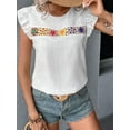 thumbnail image 6 of Women'S Floral Embroidery Blouse Crew Neck Short Sleeve Summer Boho Shirt White S, 6 of 9