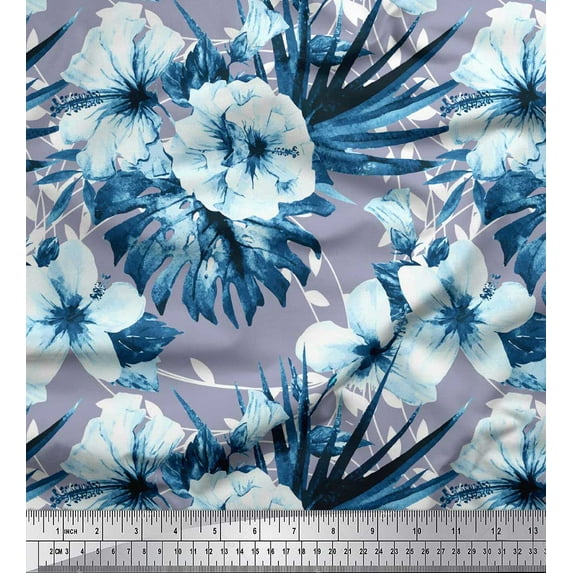 Soimoi Grey Viscose Chiffon Fabric Leaves & Floral Decor Fabric Printed Yard 42 Inch Wide