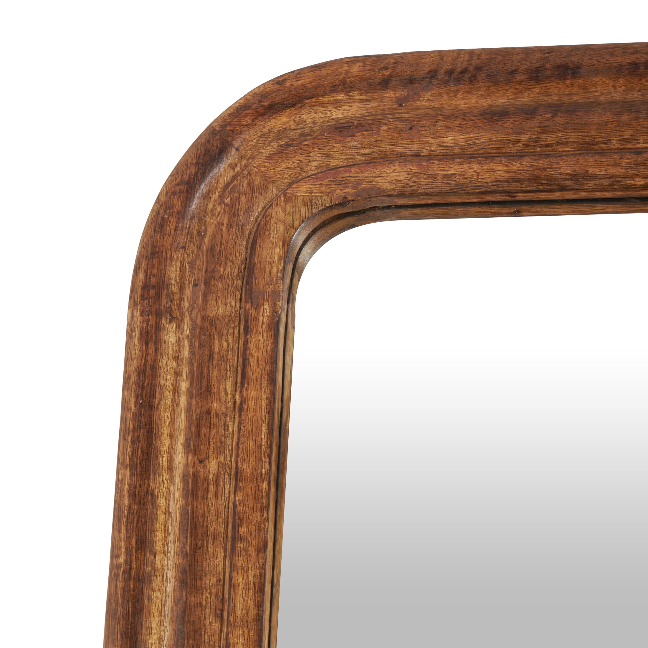 DecMode 36" x 72" Brown Mango Wood Distressed Floor Mirror with Carved Grooves