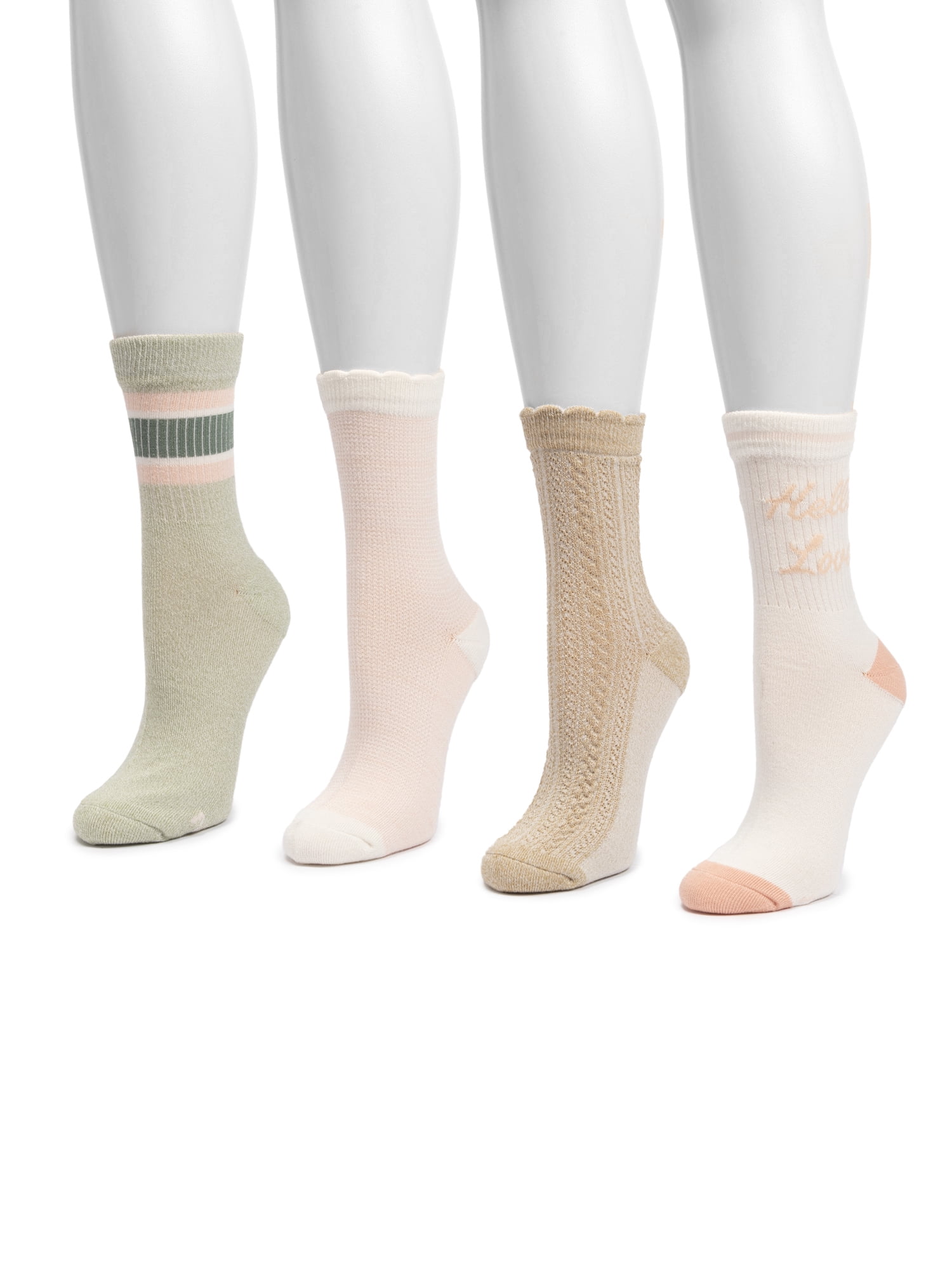 MUK LUKS Women's Dream Step Crew Socks, 4-Pack, OSFM