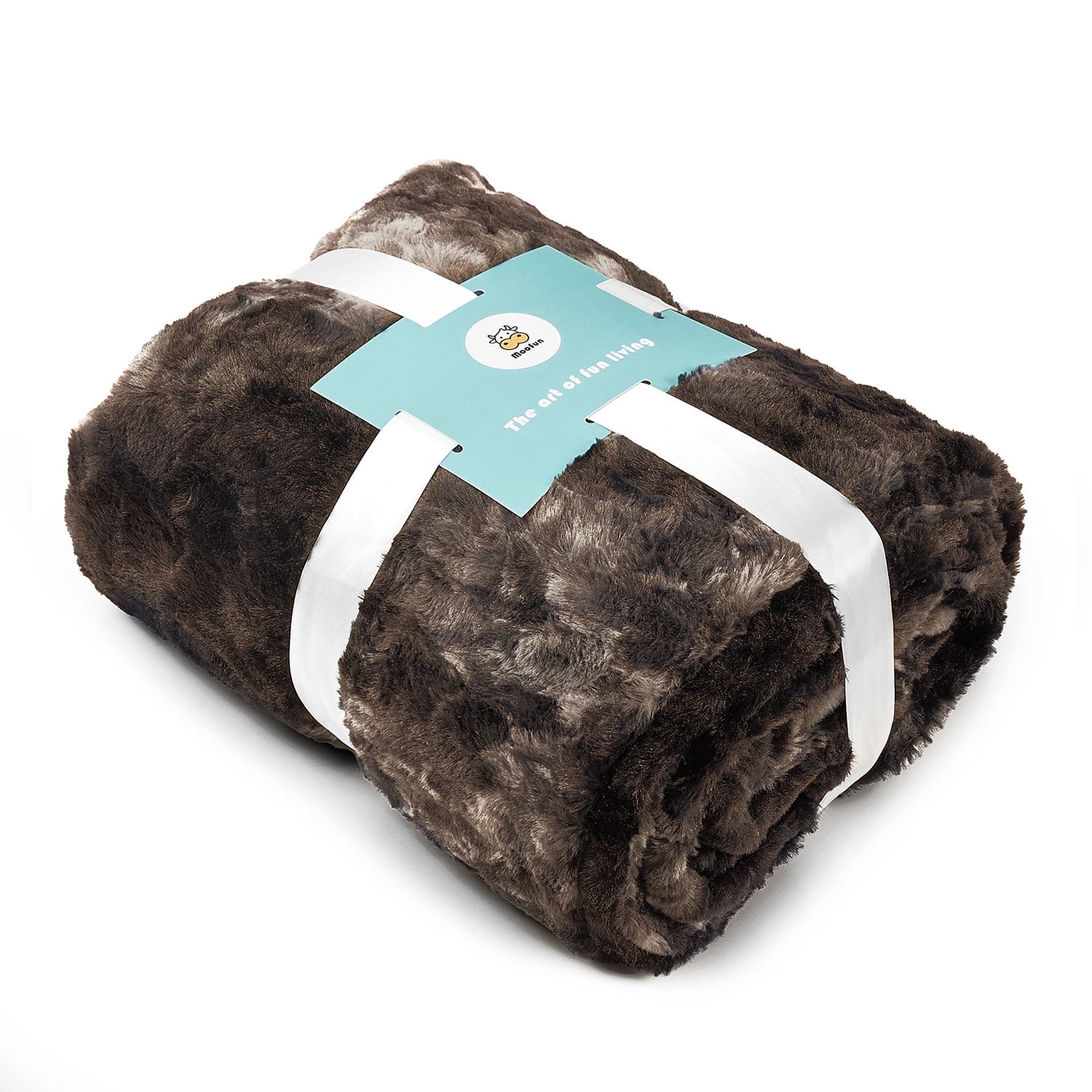 MOOFUN Faux Rabbit Fur Throw Blanket- 50x60 inches, Soft Fluffy Cozy Warm Fuzzy Machine Washable, Durable Blanket for Couch and Bed - Brown