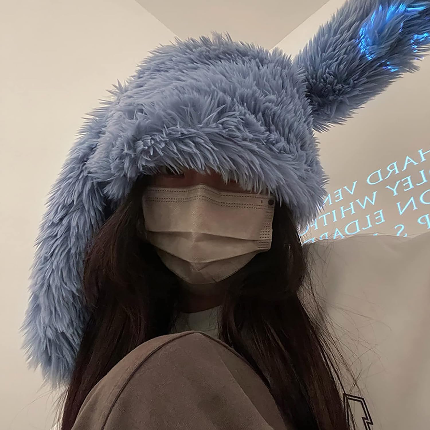 Y2K Fuzzy Bunny Hat for Women Girls Cute Furry Beanie with Long Rabbit Ears Handmade Pink Bunny Hood Hat - Soft Plush Long Ears - Etsy main image 2
