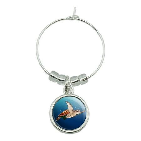 

Sea Turtle Swimming in Ocean Wine Glass Charm Drink Marker