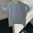 thumbnail image 3 of AJTQTH Toddler Girls Tees Round Neck Puff Short Sleeve Tops Tshirts Summer Cotton Relaxed Fit Mesh Sleeve Cute Solid Shirt Blouse Kids Clothes Outfits Blue 1 Years, 3 of 5