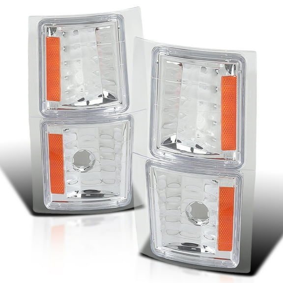 Spec-D Tuning Chrome Housing Clear Lens 4PC Corner Lights Compatible with 1994-1998 Chevrolet Chevy C/K 1500 2500 3500, Silverado, L R Pair Assembly