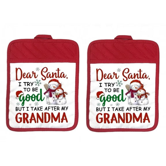 Set of 2 - 9"x7" Pocket Pot Holders - Santa I Try to Be Good Grandma - scph026