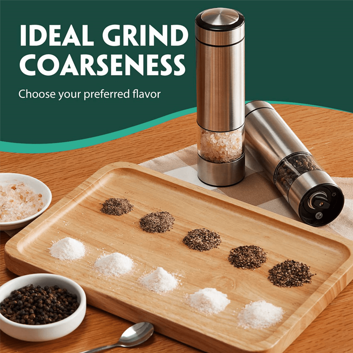 2X Electric Pepper Grinder, Automatic Pepper Mill Grinder, Stainless Steel Battery Operated Salt Grinder Refillable