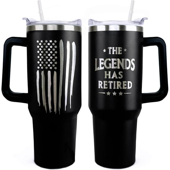 Retirement Gifts for Men, Retired Tumbler - The Legend Has Retired - 40 oz Tumbler with Handle and Straw, Reusable Stainless Steel Retirement Mug, Retired Gifts for Men