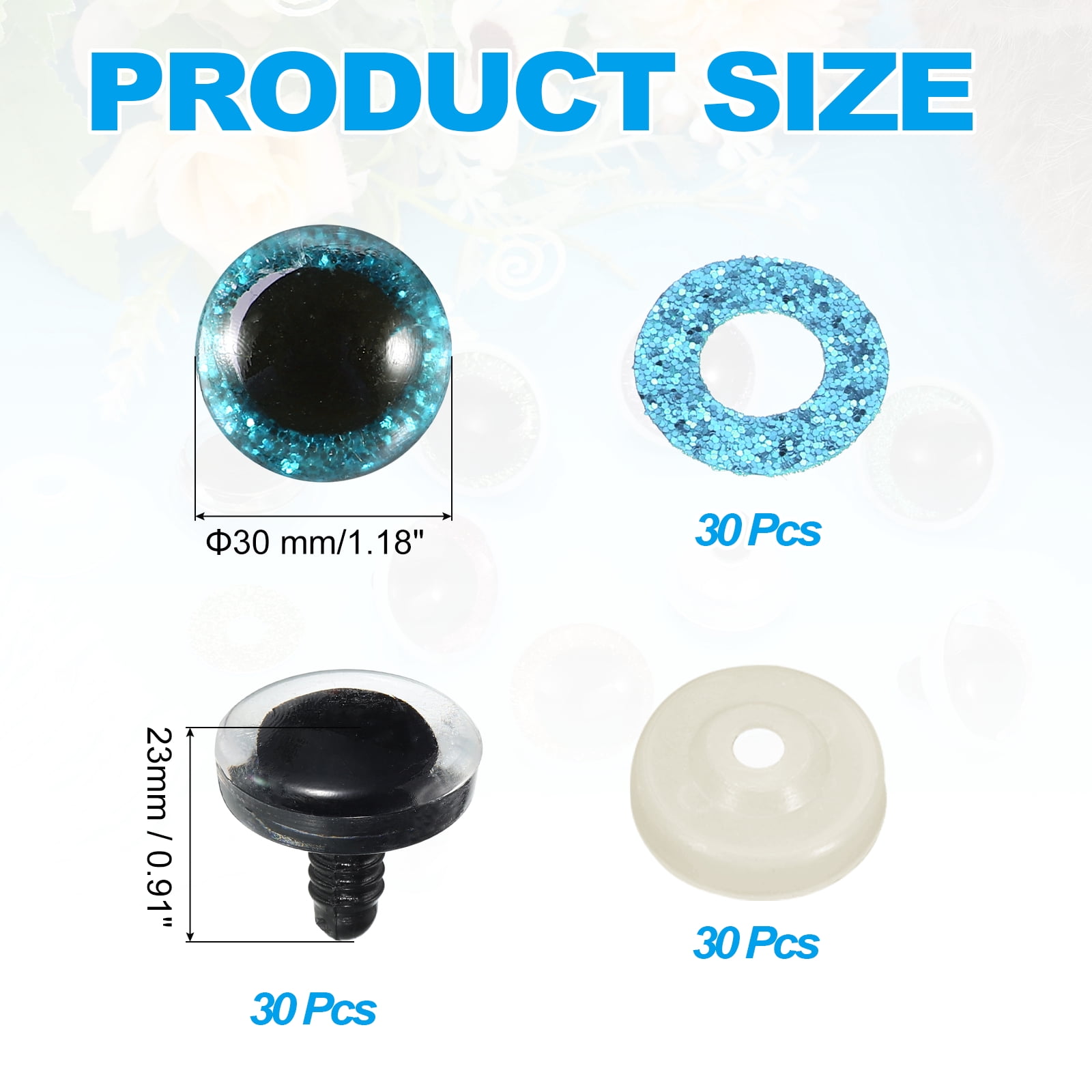 Uxcell 30mm Flash Safety Eyes, 30 Pcs Plastic Glitter Safety Eyes Realistic Colorful Crocheting Safety Eyes for Decor Crochet Accessories Dolls Craft, Blue