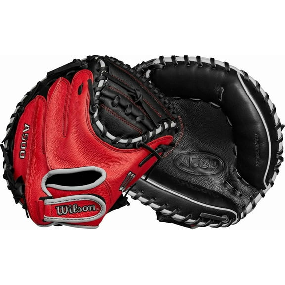 Wilson A500 32" Youth Baseball Catcher's Mitt - Right Hand Throw, Black/Red/Grey