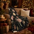 thumbnail image 3 of Spaced Blush Roses With Golden Botanical Sprigs, Cozy Flannel Blanket with Airy Vintage Botanical Print, Housewarming Gift for Vintage Rose Enthusiasts, Home Decor for Bedroom and Living Room, 3 of 7