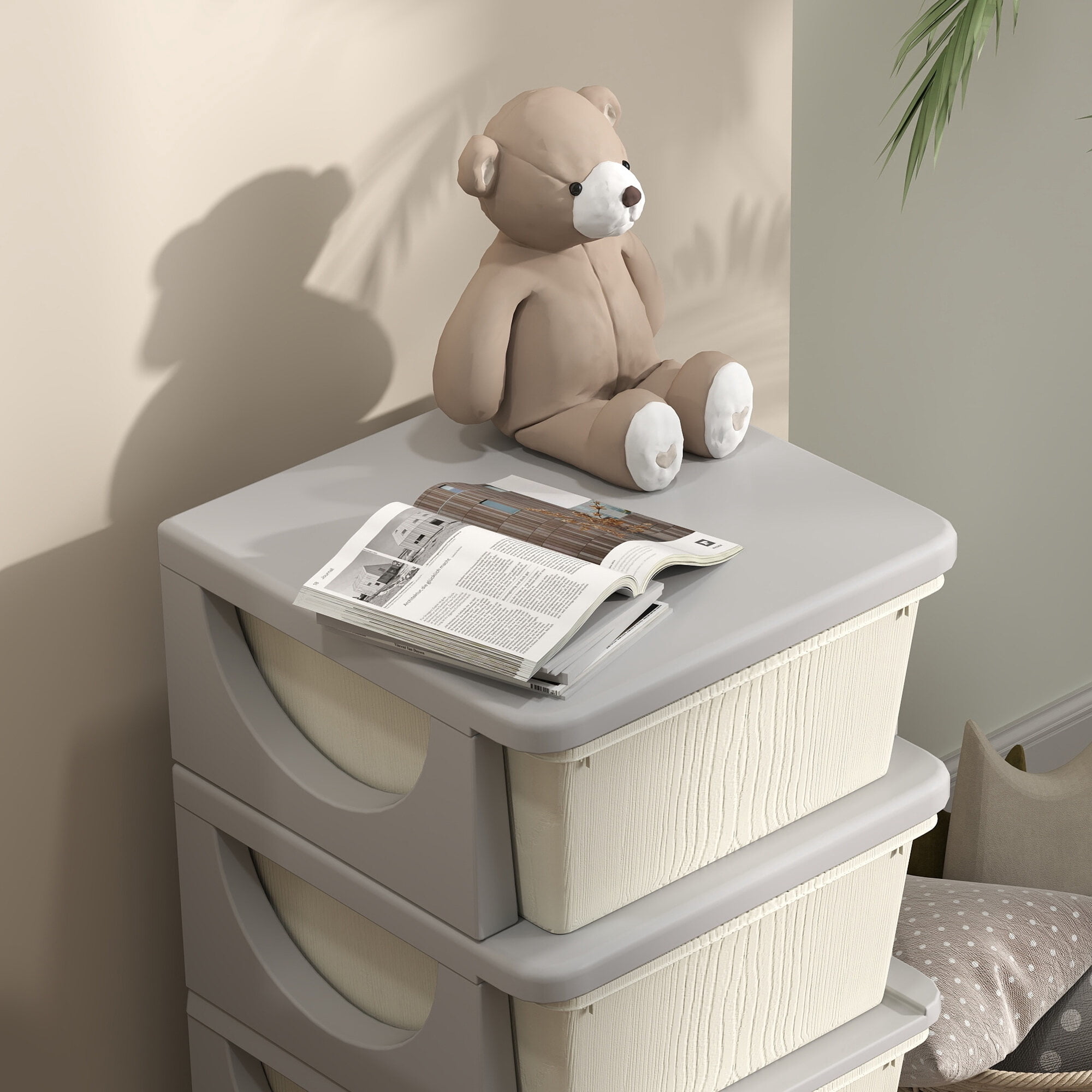 Qaba 4 Tier Kids Storage Unit,4 Drawer Chest Toy Organizer Plastic Bins for Kids Bedroom Nursery Kindergarten Living Room for Boys Girls Toddlers,Cream White,Cream White Plastic Furniture Youth Kids