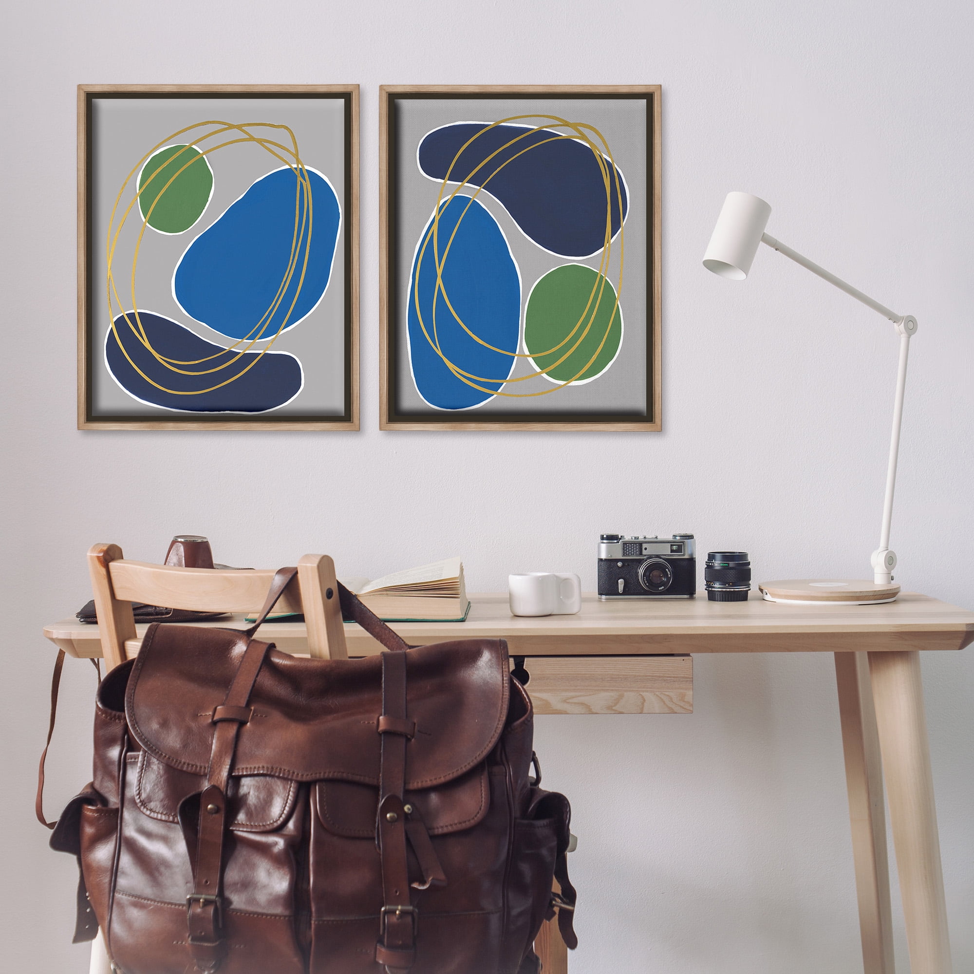 Stupell Industries Contemporary Oblong Shapes Abstract Painting Brown Floater Framed Canvas Art Print Wall Art, 25 x 31, Set of 2