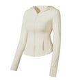 thumbnail image 3 of UVEASISHA Sun Protection Hoodie Shirt for Womens Lightweight Full Zip Running Track Jacket Slim Fit Stretch Athletic Yoga Shirt with Thumb Holes Beige M, 3 of 5