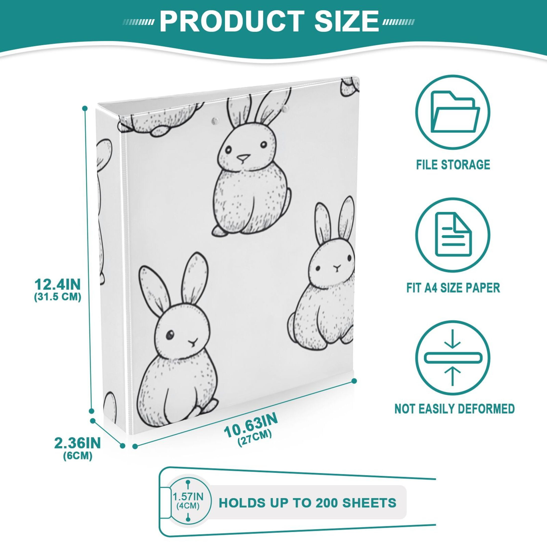 Bunny Rabbits Painting 3 Ring Binders 1.5 inch Hardcover File Folders with Interior Pockets A4 Size Organizer for School Office Hospital