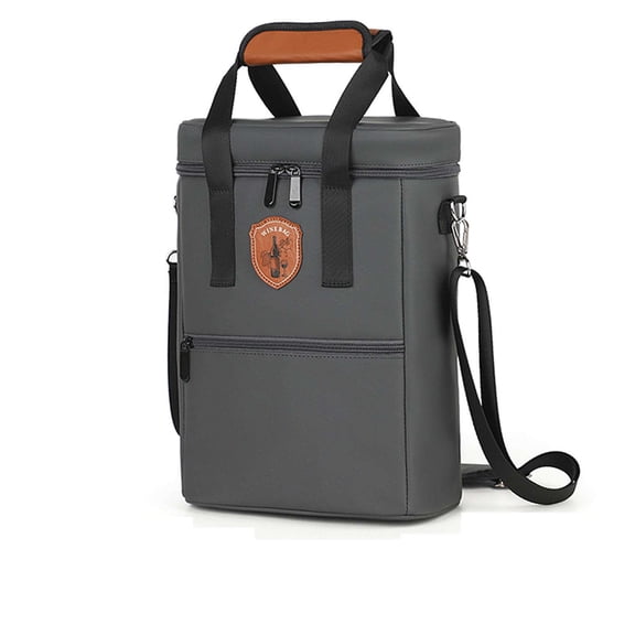 Portable Insulated Wine Cooler Bag - Leakproof Travel Tote with Shockproof Padding for Wine Bottles, Ideal for Picnics, Camping, and Outdoor Adventures Gray