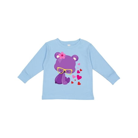 

Inktastic Valentine s Day Bear Purple Bear Glasses Hearts Gift Toddler Toddler Girl Long Sleeve T-Shirt