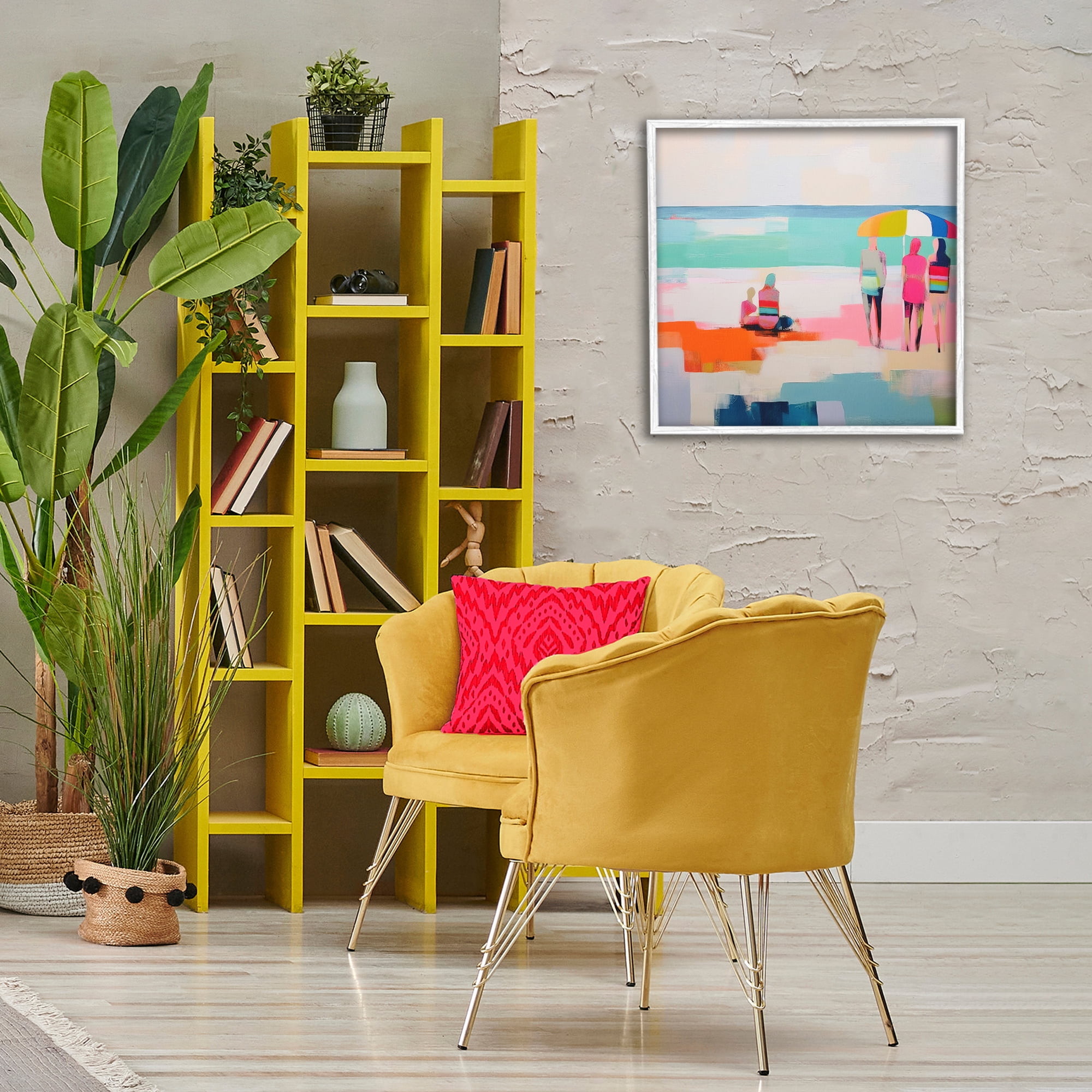 Stupell Industries People on Beach Abstract Novelty Painting White Framed Art Print Wall Art, 24 x 24