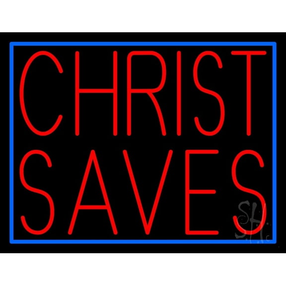 Red Christ Saves With Border LED Neon Sign 15" Tall x 19" Wide - inches Black Square Cut Acrylic Backing, with Dimmer - Premium built indoor Sign for Home décor, Religious place, Store interior.