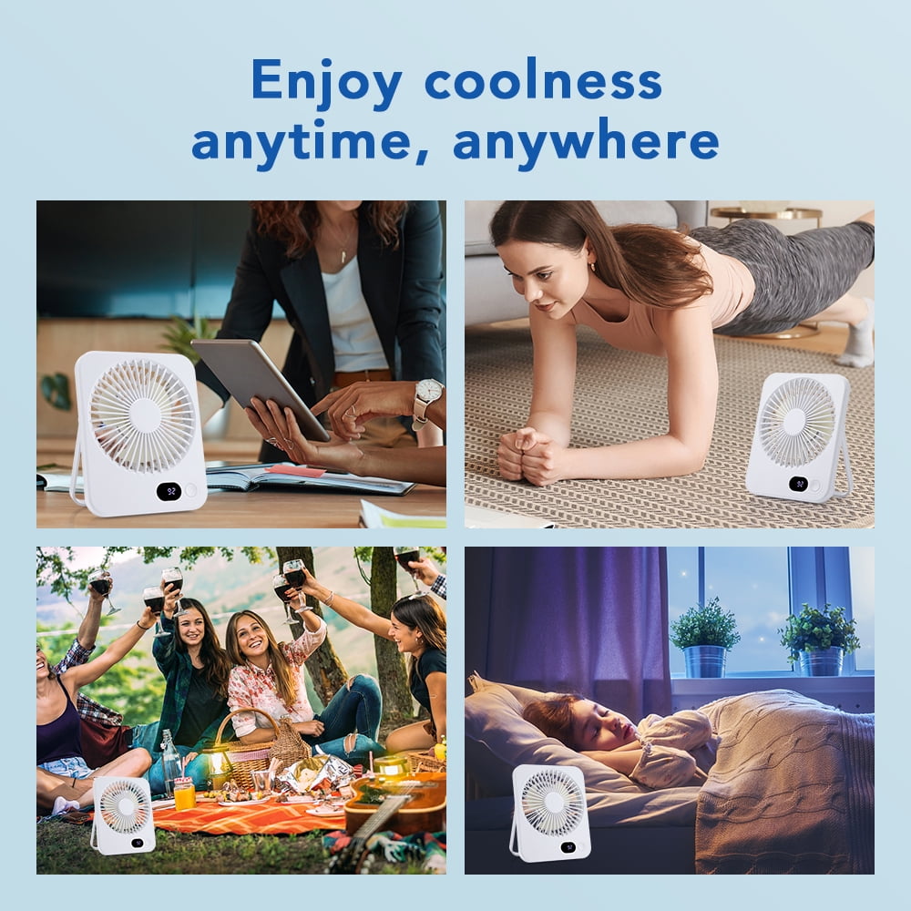 USB Desk Fan, Personal Fan Small Portable Table Fan with 180° Tilt Folding and Power Display and, Battery Rechargable Fan 5 Speeds Strong Wind Ultra Quiet Cooling Fan For Bedroom Desktop Travel
