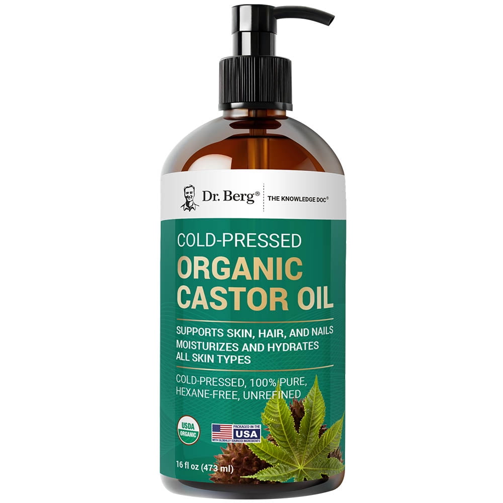 Dr. Berg Organic Castor Oil – Cold-Pressed & Unrefined, 100% Pure, Hexane-Free, USDA Organic – 16 fl oz