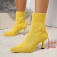 thumbnail image 2 of Women Solid Color Pointed Toe Knit Sock Ankle Boots Stiletto Thin High Heel Stretch Slip on Fall Winter Dress Short Booties Yellow 9.5(43), 2 of 5
