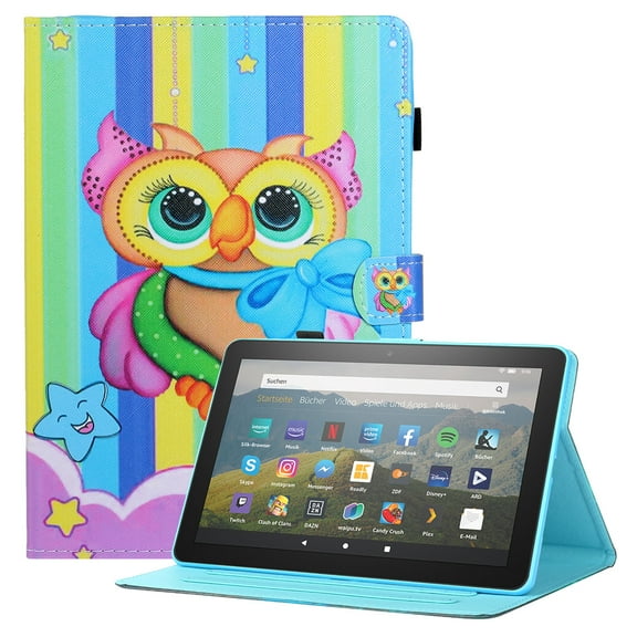 Allytech for Kindle Fire HD 10 Case(11th Generation 2021), Premium PU Leather Drop Proof Folio Stand Card Slots Pen Holder Case with Auto Sleep Wake for Fire HD 10 Plus 2021, Color Owl