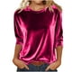 thumbnail image 2 of Ounisa Womens Velvet Tops Trendy Dressy Casual 3/4 Length Sleeve Round Neck Elegant Blouses, 2 of 7