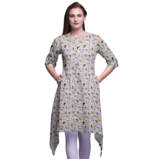 Bimba Hauts Imprimés Floraux Bouquet Violet & Roses pour Femmes Kurti Asymétrique Robe d'Été pour Filles TG