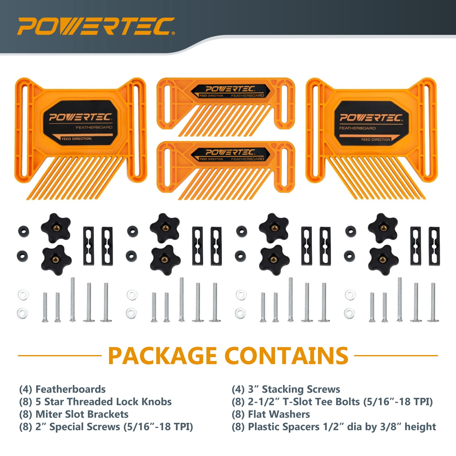 POWERTEC 4PK Featherboards for Table Saw, Router Table, Router Fence and Band Saw. Woodworking Tools & Accessories To Reduce Kickback and Increase Safety, 72027