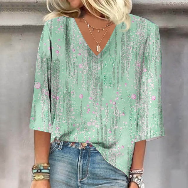 Blouse Décontractée à Manches Longues Col en V pour Femmes Polyester Léger Imprimé Haut pour Usage Quotidien à la Maison Mode Confortable Coupe Régulière